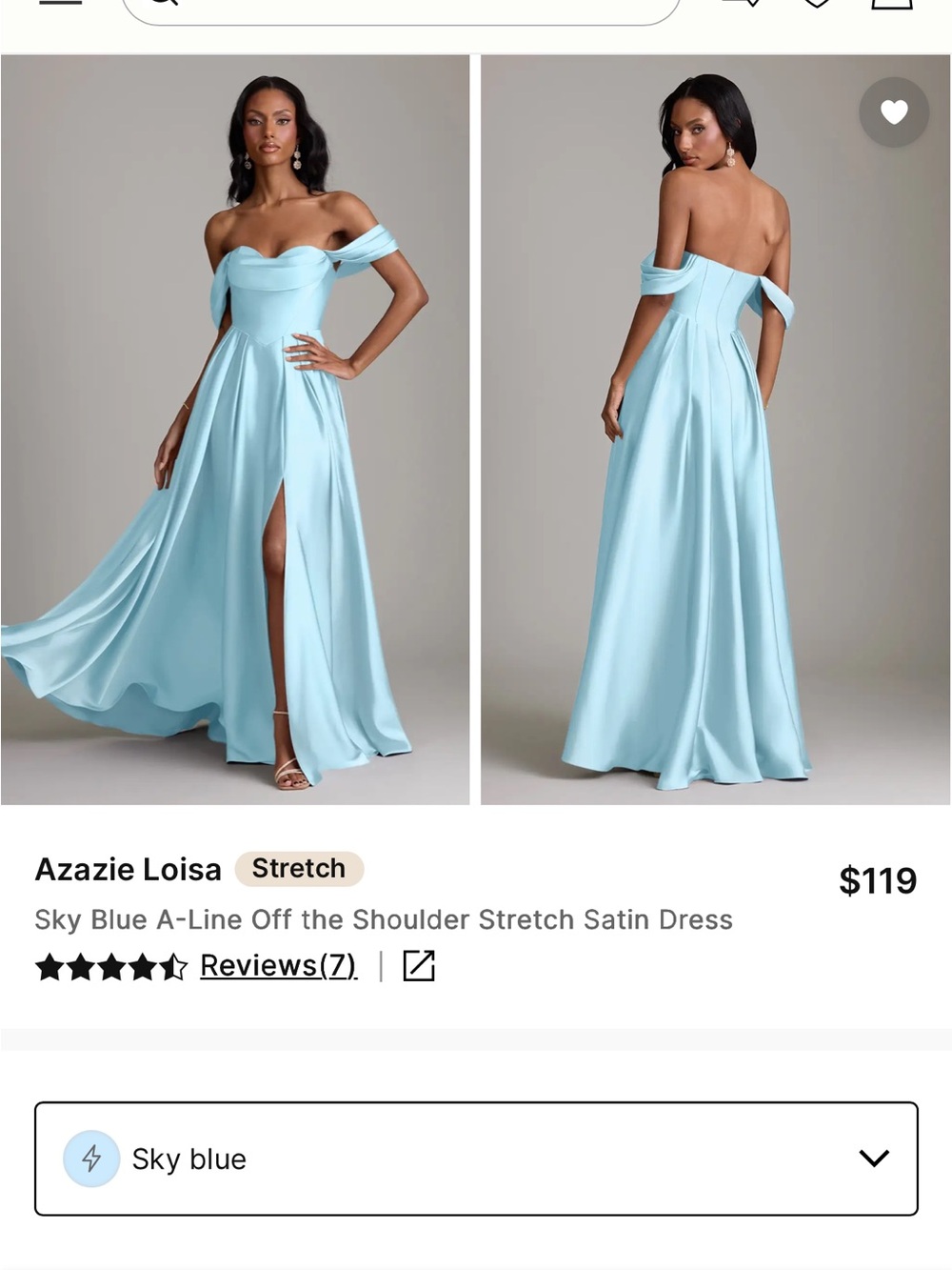 Azazie Sky Blue One-Shoulder Off-the-Shoulder A-Line Satin Gown
